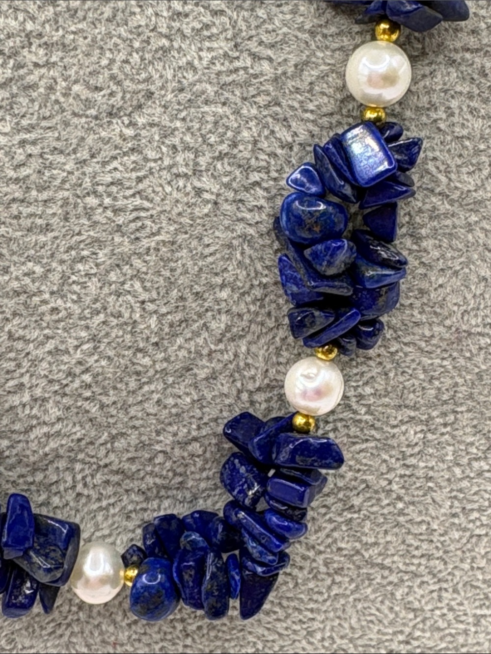 18kt Gold Plated & Lapis Chip Pearl Necklace in Deep Blue with Gold Accents 18” - Picture 2 of 9